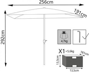 Ombrellone da Giardino 2x3 m Palo Ø48 mm Poly Eco in Acciaio Bianco...