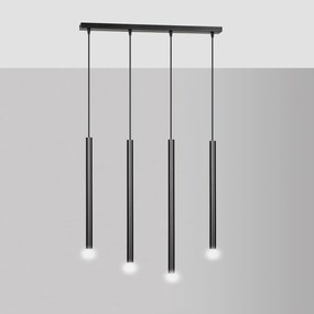 Lampadario 4 Luci Moderno Shu Acciaio Nero E Paralumi A Cilindri Sottili