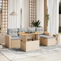 Set Divano da Giardino 6 pz con Cuscini Beige in Polyrattan 3275586