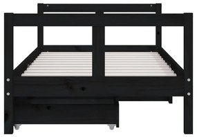 Giroletto per bambini con cassetti nero 80x160 cm massello pino