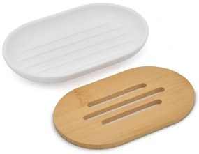 Set completo accessori bagno da appoggio in abs bianco e bamboo Surf