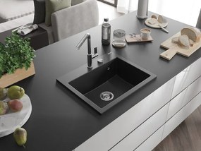 Mexen Oscar lavello da cucina in granito a 1 vasca 580 x 490 mm, nero, sifone cromato - 6519581000-77