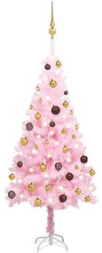 Albero di Natale Preilluminato con Palline Rosa in PVC, Albero di Natale Preilluminato con Palline Rosa 120 cm PVC II