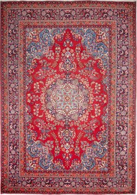 Mashad Tappeto 340 x 240 Rosso (Iran) Annodato A Mano