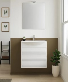 Mobile sottolavabo, lavabo e specchio con illuminazione Mini50s per vasca centrale laccato opaco bianco L 50 x H 58 x P 40 cm, 1 anta