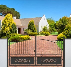 Cancello manuale battente Lavaredo in ferro, apertura centrale, L 358.5, H 165-195 cm, di colore nero