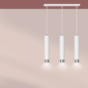 Lampadario 3 Luci Brunilde In Acciaio Bianco E Tubolari In Bianco E Cromo