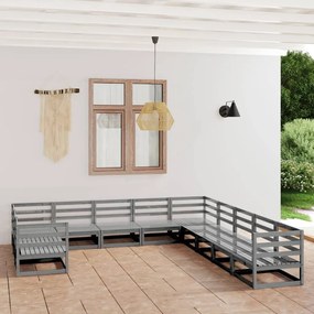 Set divani da giardino 11 pz in legno massello di pino