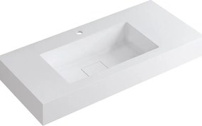 Lavabo a incasso rettangolare vasca centrale L 100.5 x H 15 x P 46 cm in resina bianco lucido