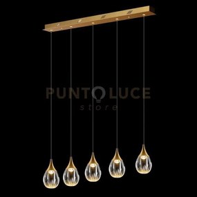 Lampada a sospensione stilla, acrilico trasparente, montatura oro s...