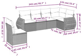 Set divano da giardino 6 pz con cuscini grigio in polyrattan