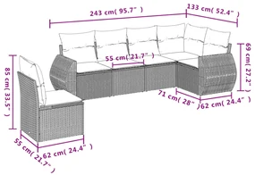 Set divano da giardino 6 pz con cuscini grigio in polyrattan