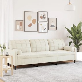 Divano A 3 Posti Con Cuscini Crema 210 Cm İn Velluto /