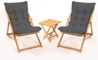 Set 2 sdraio legno cuscini grigi con tavolino