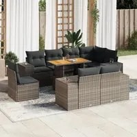 Set Divano da Giardino 9 pz con Cuscini Grigio in Polyrattan 3327392