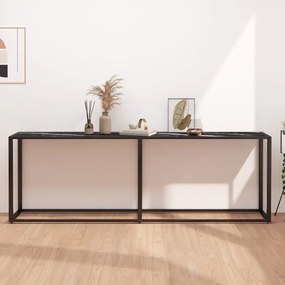 Tavolo Consolle Marmo Nero 220x35x75,5 Cm İn Vetro Temperato /