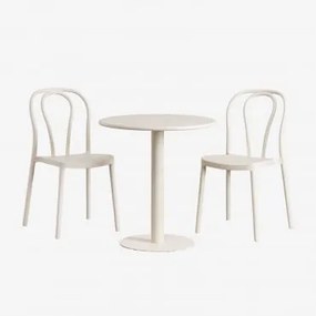 Set Composto Da Tavolo Tondo (ø70 Cm) E 2 Sedie Da Giardino Mizzi Tapioca Beige - Sklum