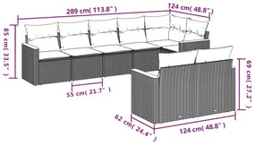 Set divani da giardino con cuscini 8 pz nero in polyrattan