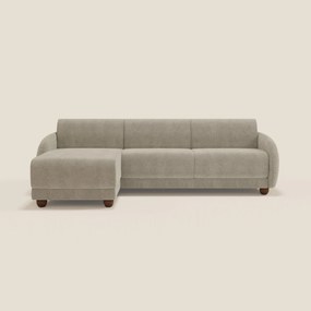 Giglio divano letto angolare con materasso alto 18 cm e penisola contenitore in morbido bouclé impermeabile T07 beige