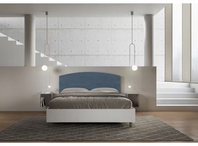 Letto contenitore da 160x190 in legno bianco e testata in microfibra blu Antilia
