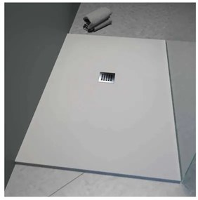 Piatto doccia in mineralmarmo 80x100 cm grigio chiaro effetto pietra con griglia e piletta sifonata