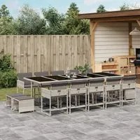 Set da Pranzo da Giardino 15 pz con Cuscini Grigio Polyrattan 3278122