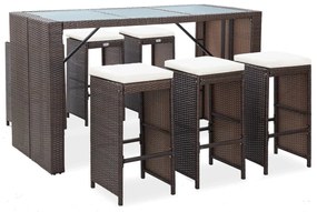 Set da bar da giardino 7 pz con cuscini in polyrattan marrone