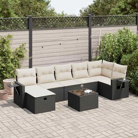 Set divani da giardino con cuscini 8 pz nero in polyrattan