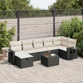 Set divani da giardino con cuscini 8 pz nero in polyrattan