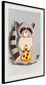 Poster  Racoon Eating Pizza  Cornice Quadri Cornice nera con pass-partout, Larghezza x Altezza Home decor 30x45