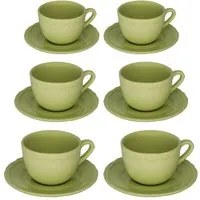 Set 6 Tazze da The con Piattino 9,5xh7 cm in Gres Porcellanato Juliet Verde Pastello