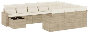 Set divani da giardino 11 pz con cuscini beige in polyrattan