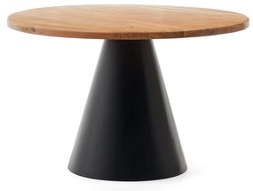 Kave Home - Tavolo rotondo Wilshire in legno massiccio di acacia e gambe in acciaio nero Ã˜ 120 cm