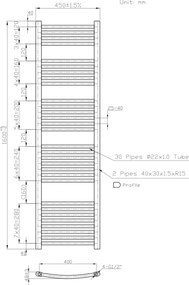 Novaservis - Scaldasalviette a scala da bagno 648W/230V 160x45 cm bianco, profilo arrotondato