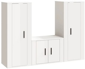 Set Mobili Porta TV 3 pz Bianco Lucido in Legno Multistrato