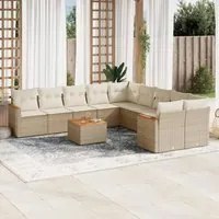 Set Divani da Giardino 11 pz con Cuscini Beige in Polyrattan 3226359