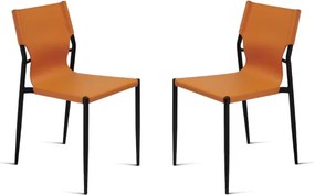 Sedia in simil cuoio Arancio con struttura in metallo Nero SVEVA 2 sedie