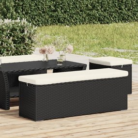 Panca ottomana con cuscino nero 110x30x40 cm in polyrattan