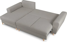 Divano angolare grigio chiaro allungabile e con contenitore (con penisola a sinistra/con chaise lounge) con rivestimento in bouclé Kyoto – Cosmopolitan Design