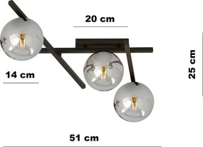 Lampadario da Soffitto in Acciaio e Vetro SMART 3 Nero 3xE14