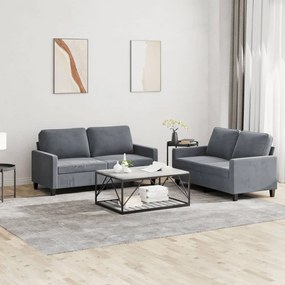 Set Di Divani 2 Pz Con Cuscini Grigio Scuro İn Velluto /