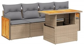 Set divano da giardino 5 pz con cuscini beige in polyrattan