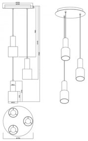 Trio - Lampadario su corda WAILER 3xGU10/5W/230V grigio