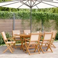 Sedie da Giardino Pieghevoli 6pz Beige Tessuto e Legno Massello 3214584