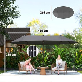 Ombrellone Doppio a 12 Stecche 455x265x238 cm con Base a Croce e Manovella in Acciaio e Poliestere Grigio...