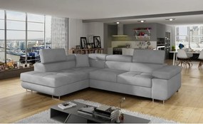 Divano angolare grigio chiaro allungabile/con contenitore (con penisola a sinistra/a L) e rivestimento in velluto Anton – ELTAP