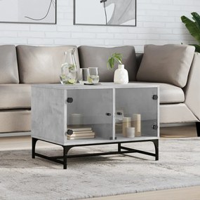 Tavolino salotto con ante in vetro grigio cemento 68,5x50x50 cm