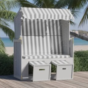 Strandkorb con Tettoia Polyrattan Legno Massello Grigio Bianco