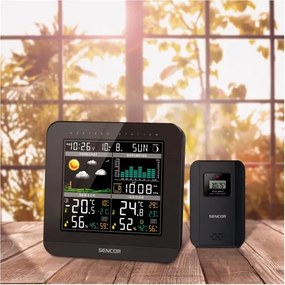 Sencor - Stazione meteo con display LCD a colori e sveglia 3xAAA + 2x AA nero