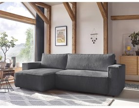 Divano letto a coste grigio scuro ad angolo variabile Nihad - Bobochic Paris